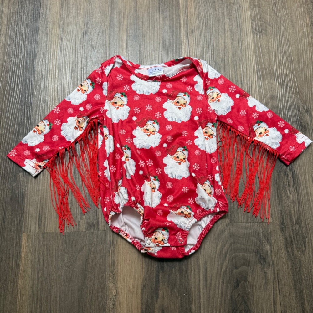 Santa Long Sleeve One Piece with Fringe 0-3 Months‎ First Christmas Pony Club
